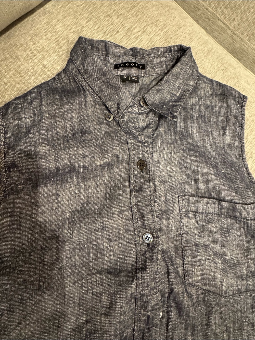 Theory Sleeveless Dark Chambray Button-Down Shirt